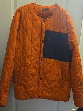 SHEIN Orange Quilted Lightweight Jacket with Navy Blue Chest Pocket